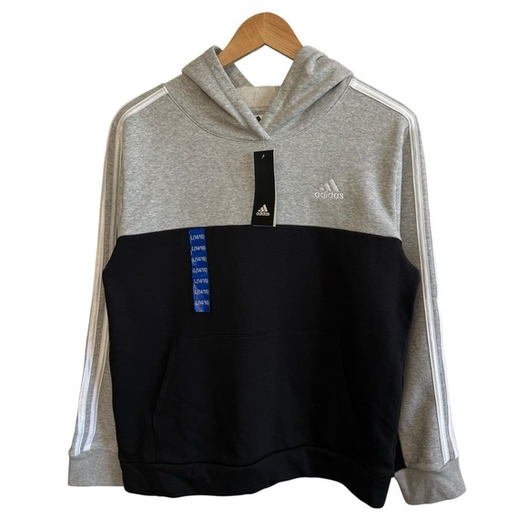 adidas Other - Adidas Gray Black Pullover Fleece Hoodie Boys Youth Sz L 14-16 80% Cotton #426
